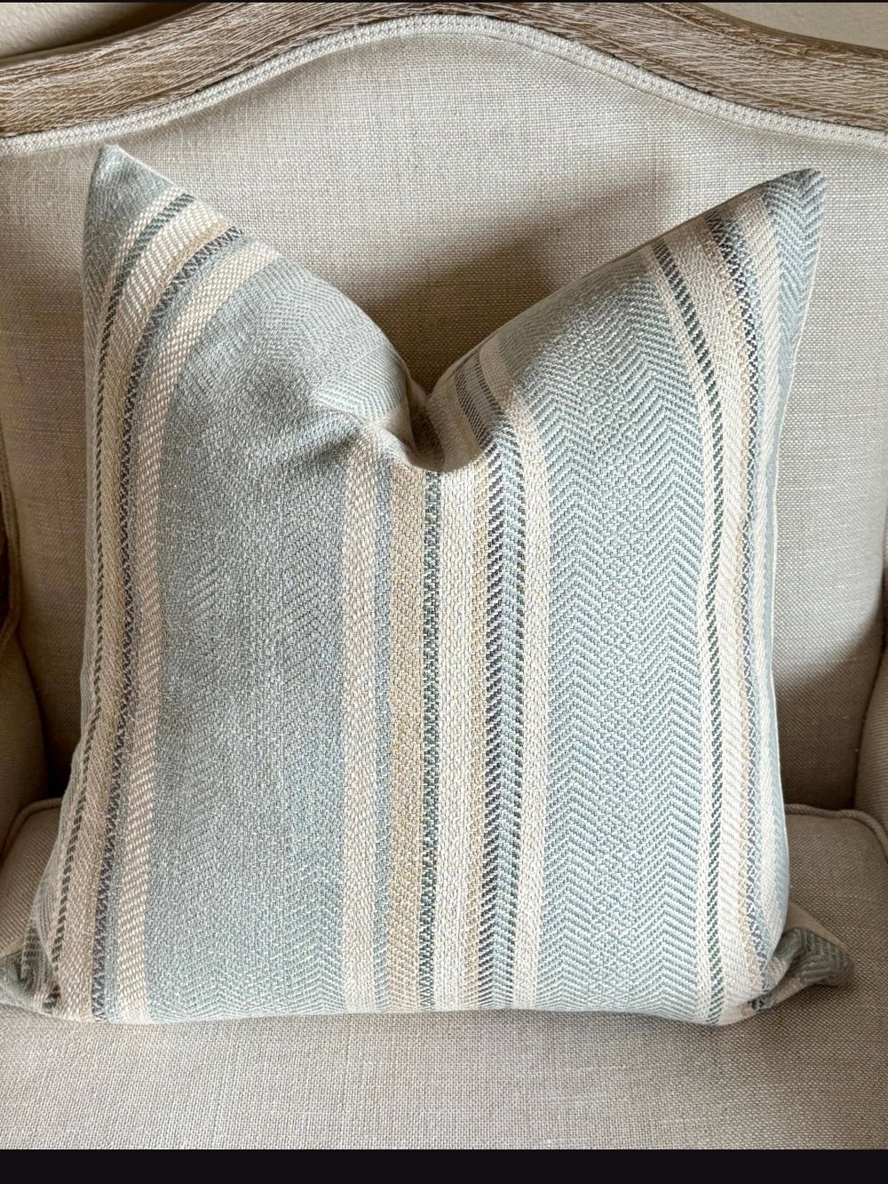Striped Coastal Blue & Cream Accent Pillow